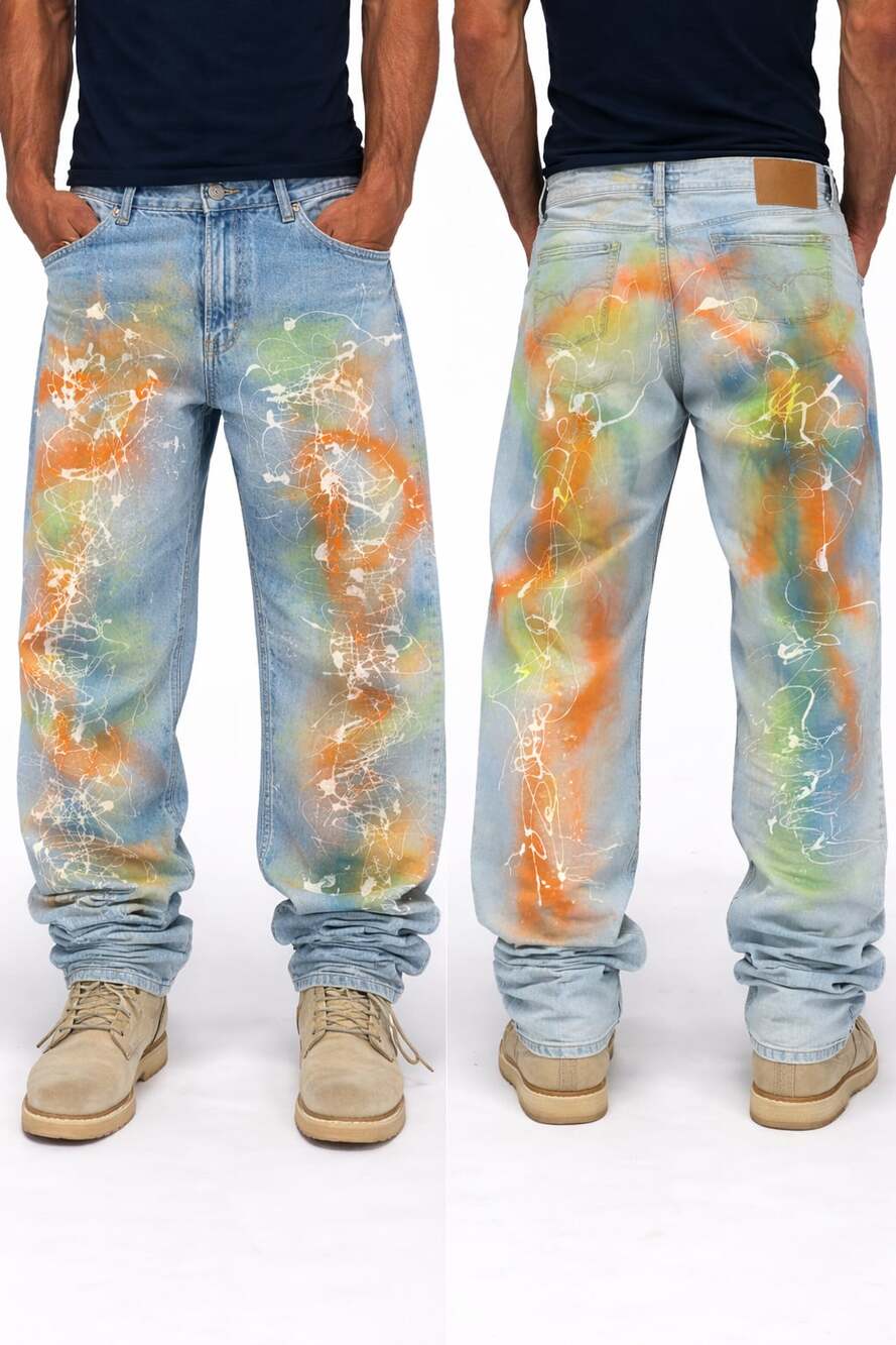 GUESS Custom Graffiti Airbrush Paint Splatter Jeans Baggy 38